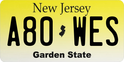 NJ license plate A80WES