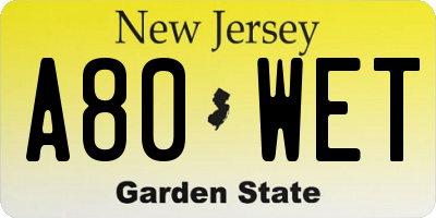 NJ license plate A80WET