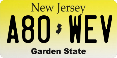 NJ license plate A80WEV