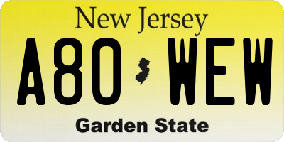 NJ license plate A80WEW
