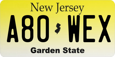 NJ license plate A80WEX