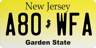 NJ license plate A80WFA