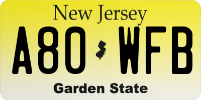 NJ license plate A80WFB