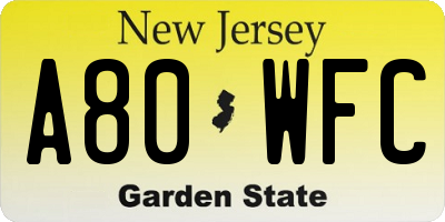 NJ license plate A80WFC