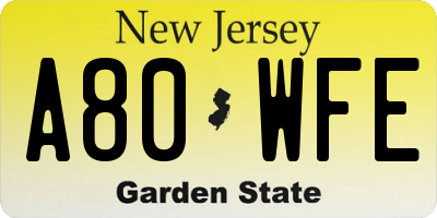 NJ license plate A80WFE