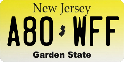 NJ license plate A80WFF