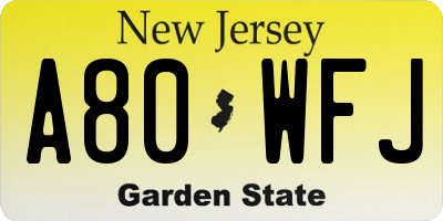 NJ license plate A80WFJ