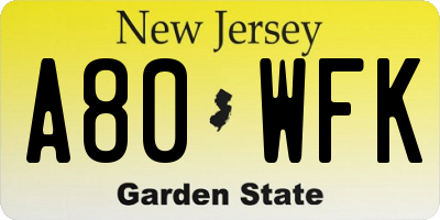 NJ license plate A80WFK