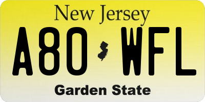 NJ license plate A80WFL
