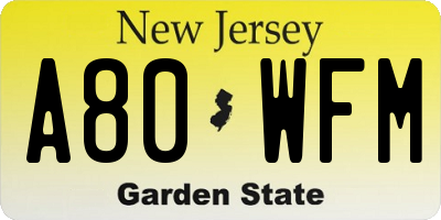 NJ license plate A80WFM