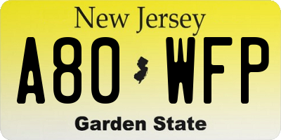 NJ license plate A80WFP