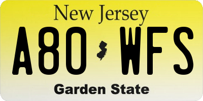 NJ license plate A80WFS
