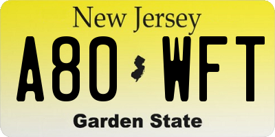 NJ license plate A80WFT