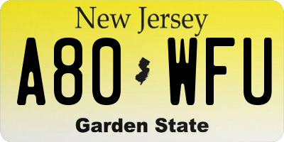 NJ license plate A80WFU
