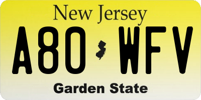 NJ license plate A80WFV