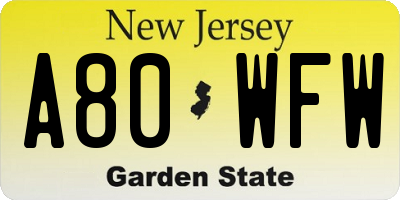 NJ license plate A80WFW