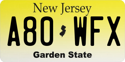 NJ license plate A80WFX