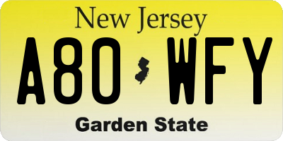 NJ license plate A80WFY