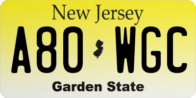 NJ license plate A80WGC