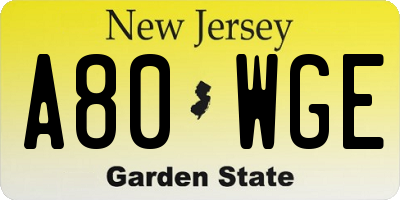 NJ license plate A80WGE