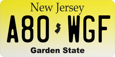 NJ license plate A80WGF