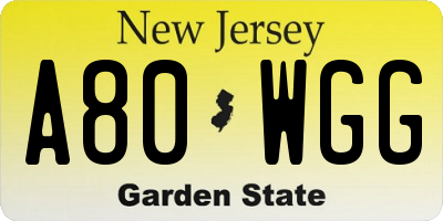 NJ license plate A80WGG