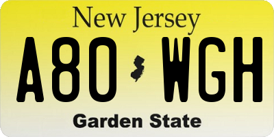 NJ license plate A80WGH