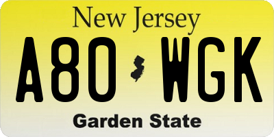 NJ license plate A80WGK