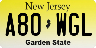 NJ license plate A80WGL
