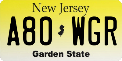 NJ license plate A80WGR