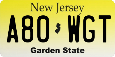 NJ license plate A80WGT