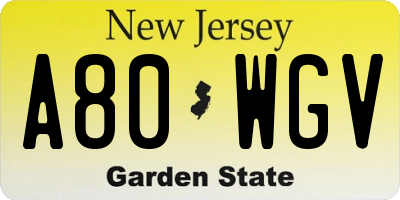NJ license plate A80WGV
