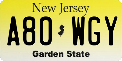 NJ license plate A80WGY