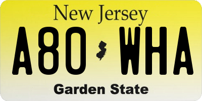 NJ license plate A80WHA