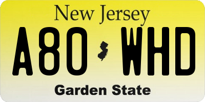 NJ license plate A80WHD