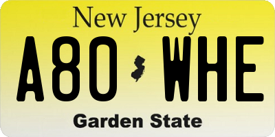 NJ license plate A80WHE
