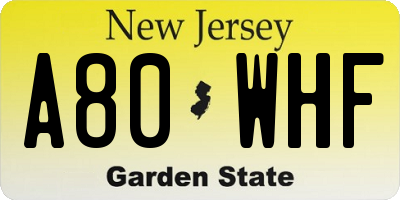 NJ license plate A80WHF