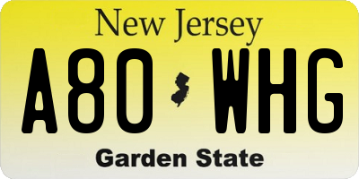 NJ license plate A80WHG