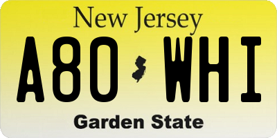 NJ license plate A80WHI