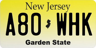 NJ license plate A80WHK