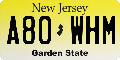 NJ license plate A80WHM
