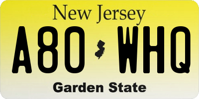 NJ license plate A80WHQ