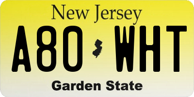NJ license plate A80WHT
