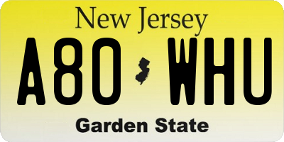 NJ license plate A80WHU