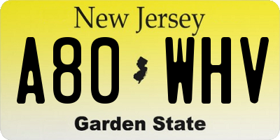 NJ license plate A80WHV