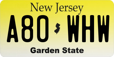 NJ license plate A80WHW
