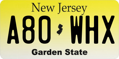 NJ license plate A80WHX