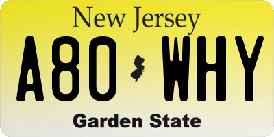 NJ license plate A80WHY