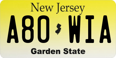NJ license plate A80WIA