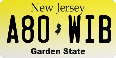 NJ license plate A80WIB